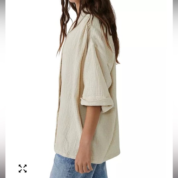 We The Free Lou Textured Cotton Blazer Top Medium - Picture 4 of 6